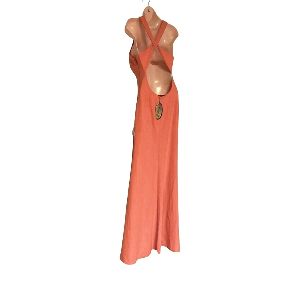 BARIANO Jersey Knit Coral Pink Maxi Office Brunch Cruise Desk Dinner Party Dress - Picture 8 of 13